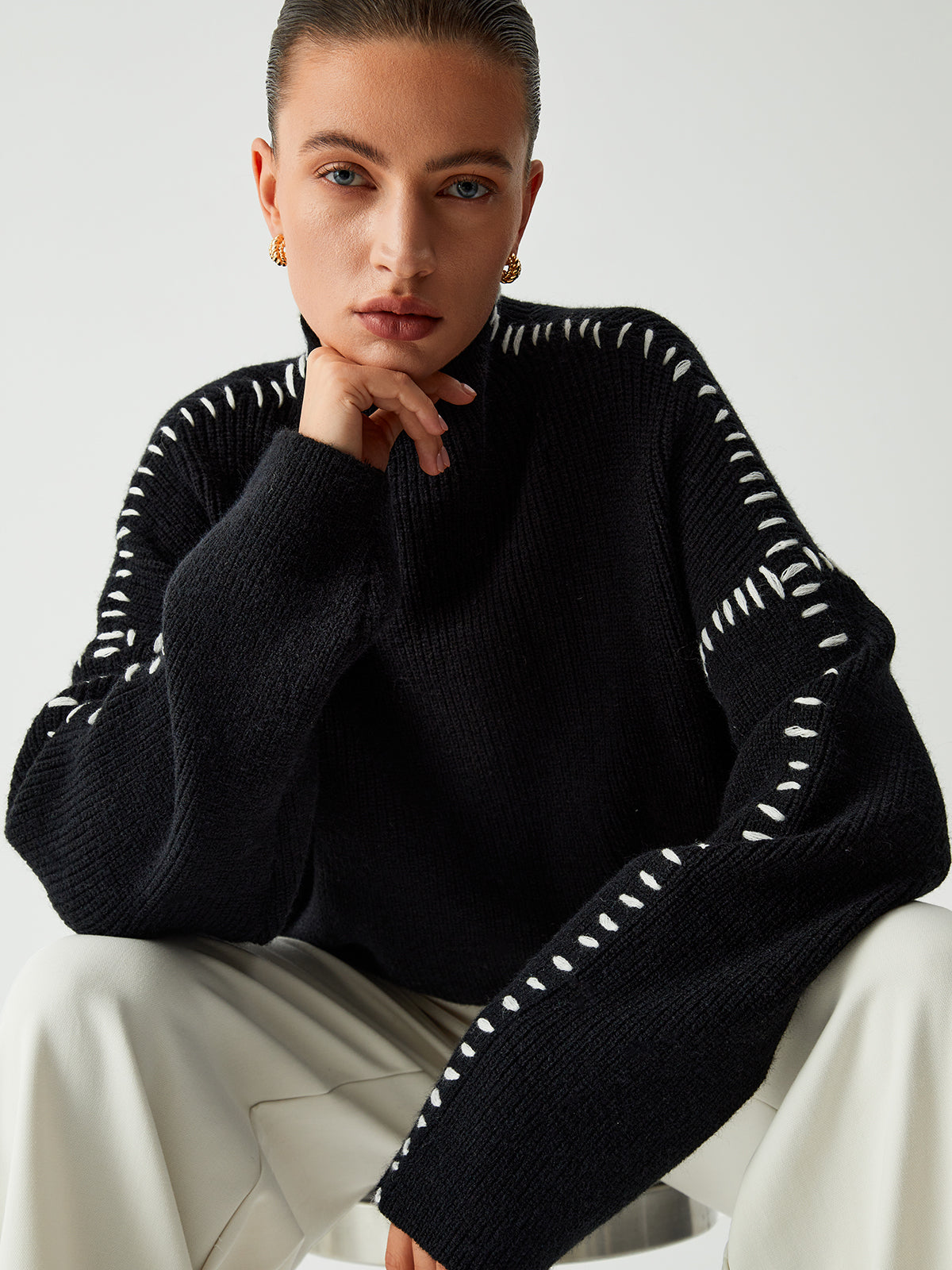 Focus Oversized Trui met Opstaande Kraag